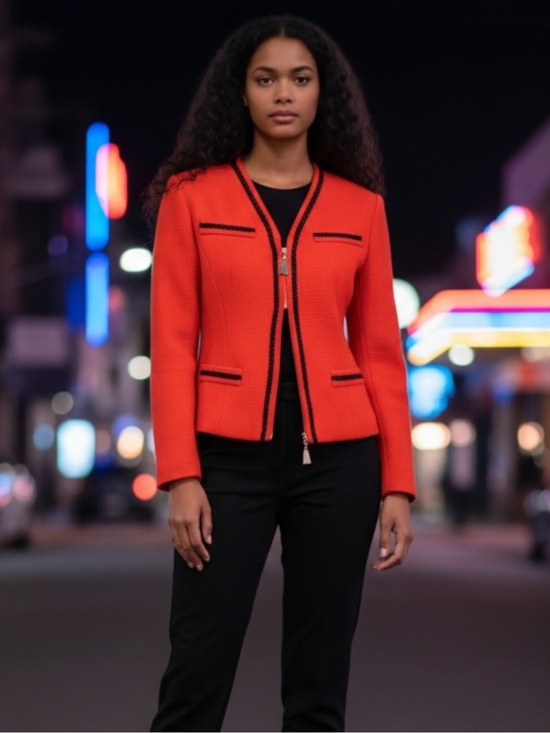 Georgiou Studio Jackets & Blazers - Georgiou Studio Vintage Red Wool/Nylon Womens Jacket With Gold Tassel Zipper